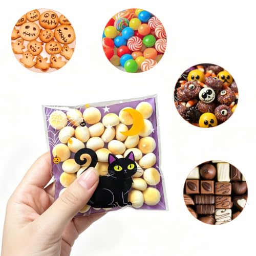 Halloween Self Sealing Cookie Bags - 100Pcs 4x4 Inch Clear Halloween Cellophane Treat Bags for Candy, Cookies, Party Favors & Gift Packaging, Plastic Halloween Goodie Bags for Kids Classroom Exchange - color: Halloween 100pcs