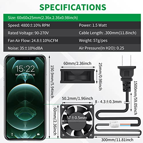 EC 60mm x 25mm Mini Muffin Fan Axial AC 110v 120v 220v 240v Dual Ball for DIY Small Electronic Equipment Cooling Doorways Ventilation Exhaust Projects - style: 60mm x 25mm