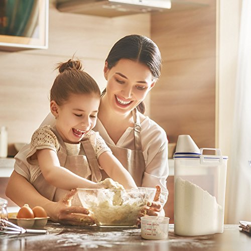 TBMax Rice Cereal Container Oatmeal Dispenser - 2 Pack Rice Storage Container with Measuring Cup + Easy Pouring Spout, Perfect for Flour Sugar Grain Nuts Kitchen Pantry Storage Organization - color: Clear