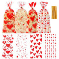 Soarvita 100PCS Valentine Goodie Bags – 5 x 11 Inch Red Heart Valentine Cellophane Treat Bags with 110 Twist Ties, Valentine's Day Candy Bags for Kids Classroom Exchange, Cookies, Gifts & Party Favors - color: Valentines-100pcs
