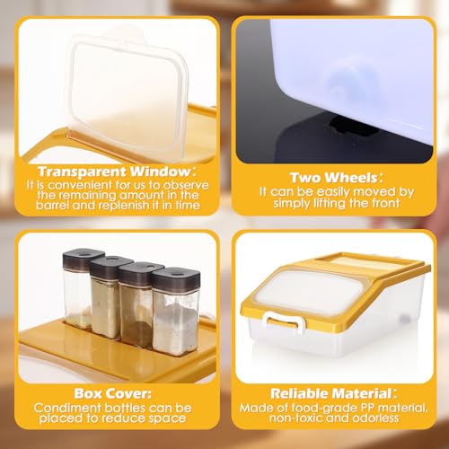 3 Pcs Rice Storage Container 11 lb Airtight Flour Container with Wheels Measuring Cup Clear Pet Food Dog Cat Birds Food Bin Grain Cereal Organizer Box for Dry Baking Supplies(Yellow) - color: Yellow
