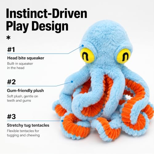 Squeaky Dog Plush Chew Toy, Interactive Tug Squeaky Toy for Chewers, Medium & Large Dogs & Fetch Play, 19.7 Inch Stuffed Octopus Toy with Flexible Spring Tentacles for Gentle Gum Care & Boredom Relief - color: Blue (Big Octopus)