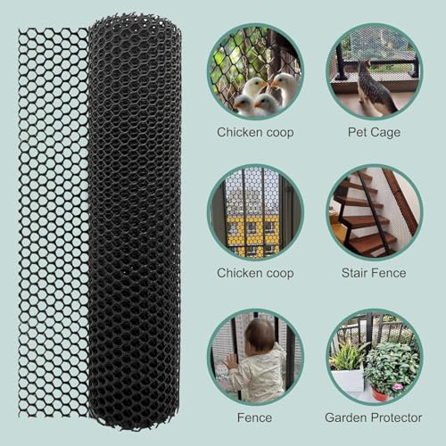 Chicken Plastic Wire Fencing Mesh - Heavy-Duty Plastic Chicken Black Wire Fence Mesh for Gardening, Barrier Netting, Poultry Dogs Rabbit Fencing (Black, 15.7IN x 50FT) - size: 15.7IN x 50FT