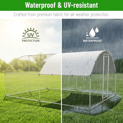 HEYTOWN Chicken Coop with Run, Large Heavy Duty Metal Poultry Cage with Dome Roof, Walk-in Chicken Pen with Waterproof Cover for Backyard Farm, for Ducks & Rabbits