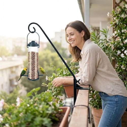 Heavy Duty Deck Hook,360 ° Rotating Design,Pole 15”Long Metal Deck Railing Hooks for Hanging Bird Feeders,Planters,Suet Baskets,Lanterns,Wind Chimes,Clamp Mounted,Only Deck Hook