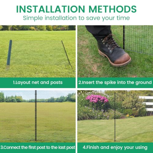 Non Electric Fence Netting 40" x100', Boundary Fence with Double Spiked Posts, Portable Poultry Fence All-Purpose Fencing for Dogs, Chickens, Ducks, Turkeys Suitable in Backyard, Garden, Farm