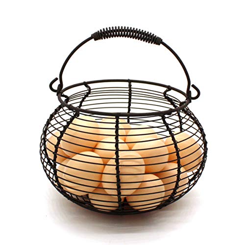 Rustic Wire Egg Basket with swimming Handle Primitives Vintage Gathering Basket. Rusty - size: 7-3/4" Dia. x 5" H - Rusty