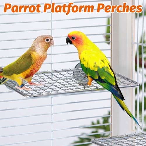 BNOSDM 2 Pack Bird Perch Platform Stainless Steel Birds Perches Parrot Shelf Training Stand Small Animals Cage Accessories for Parakeets, Budgies, Conures, Cockatiels, Lovebirds (L)