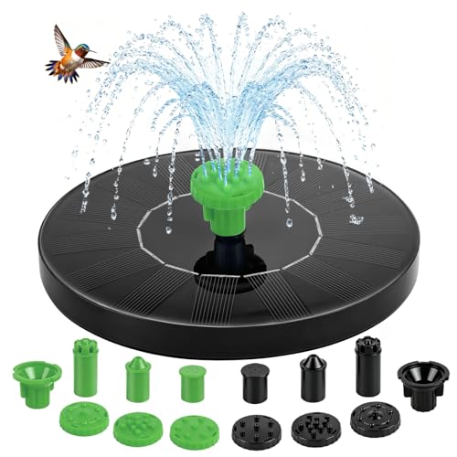 Yeomi 1.5W Floating Solar Fountain Pump with 12 Nozzles in 2 Colors | Solar Bird Bath Fountain Solar Water Fountain for Small Pond Patio Outdoor Landscape Decoration - Black + Green Nozzles - color: 1.5w Solar Fountain + Black&green Nozzles
