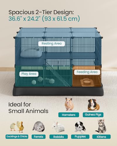 SONGMICS 2-Tier Guinea Pig Cage, Rabbit Cage, Small Animal Playpen with Waterproof Mat, Top and Side Door, 35 Panels, 36.6 x 24.8 x 24.2 Inches, Ink Black ULPI016BH01 - color: Ink Black, style: 35 Panels - 36.6"L x 24.8"W x 24.2"H