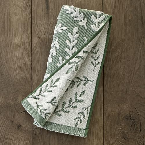 SKL Home Leaf Sprig 100% Cotton Jacquard 2pc Hand Towel Set, Reversible & Decorative for Bath/Kitchen/Bar & Gift, Spruce - color: Leaf Spring, Spruce