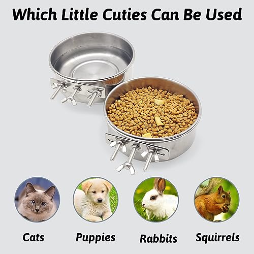 Hamiledyi 2 Pcs Dog Crate Bowl Stainless Steel Puppy Bowls Durable Spill-Proof Pet Water Bowl Hanging Water/Food Metal Bowls for Puppy Medium-Sized Dogs Cats (4.7'' x 2'') - size: XS (19 OZ×2)