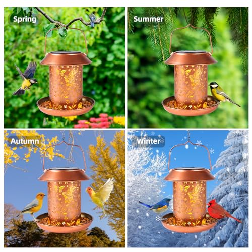 Solar Bird Feeders for Outdoors Hanging,Metal Waterproof Outdoor Summer Bird Feeders Lantern Modeling Decor,Wild Bird Feeder Weather Resistant Gifts for Friends,Yard,Patio,Porch,Balcony - size: 1pack Butterfly