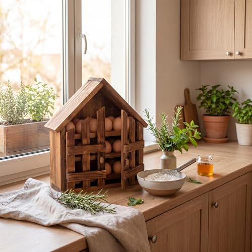 Wooden House Egg Holder Countertop,36 Hole,with Door,Brown | 3 Tier, Pull out Fresh Egg Storage, Eggs Racks Basket, Counter Egg Organizer, Farmhouse Kitchen Deocrations Gift - color: Brown, size: 36 Hole, style: with Door