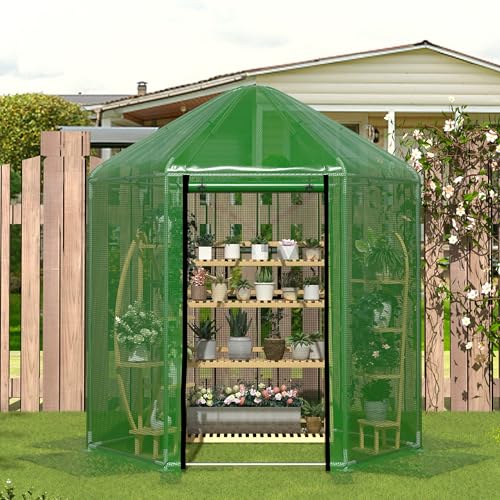 MU 7x7x7.6 FT Greenhouses for Outdoors, Heavy-Duty Green House for Outside, Walk in Winter Greenhouse with 180g Double Layer PE Cover, Ground Stakes, Great for Garden/Patio/Backyard