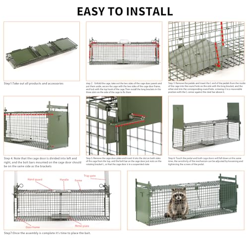 Timaze 26" Foldable Double-Door Live Animal Traps Cage | Live Animal Trap with Pedal Triggers,suitable for Kittens,Squirrels,Rabbits weighing up to 5.5 pounds
