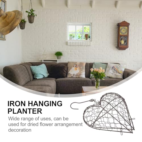 HANABASS 3pcs Flower Hanging Basket Heart Shape Frame Pot for Home Decoration Rustic Wall Planter for Plants and Greenery Display - color: Brown3, size: 36.5X20CM