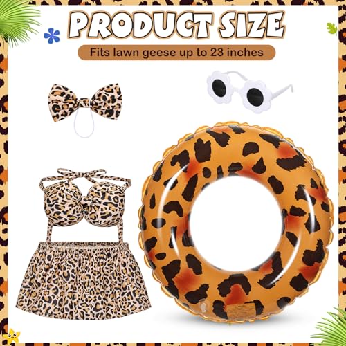 Bikini Porch Goose Outfits with Sunglasses and Swimming Tube for 23" Summer Goose Costume Garden Patio Statue Decor(Leopard Print) - style: Leopard Print