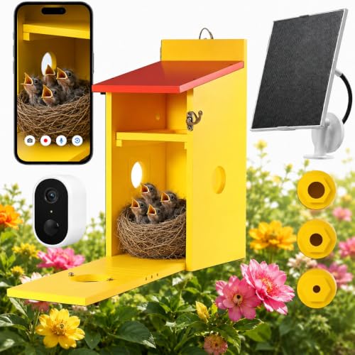 Smart Bird House with Camera, Solar Powered Birdhouse for Outdoor Bird Watching, AI Bird Recognition, 4MP Live View, Full-Color Night Vision, App Control, IP66 Waterproof - color: Rustic Cedar, size: Solar Edition