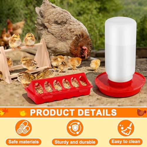 15 Pcs Chick Waterer and Feeder Kit 12-Hole Flip-top Chicken Feeders 1 L Chicken Water Dispenser 1.5 L Hanging Waterer & Feed Scoop Wooden Chicks Perch Chick Starter Kit for Poultry Brooder