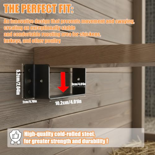 4Pcs Heavy Duty Poultry Roost Bar Mount Brackets, Metal Chicken Coop Roost Brackets for Chickens, Turkeys & Other Poultry, Stable Roosting Bars for Chickens in Coop with Screws（2x4in）