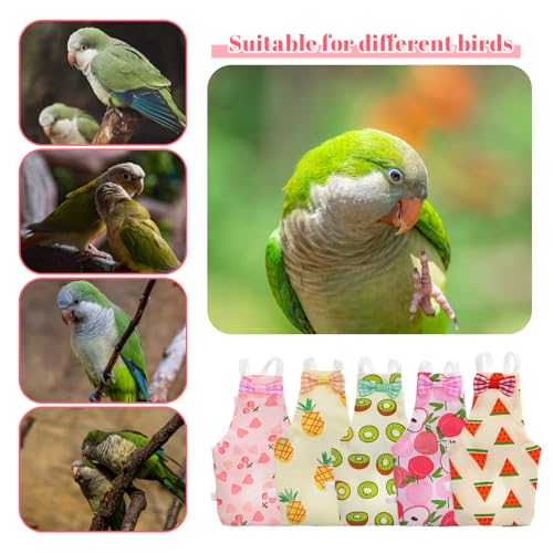 5 Pcs Bird Diaper, Parrot Nappy with Waterproof Inner Cute Parrot Pants Reusable Cockatiel Clothes Flight Suit for Parakeet Cockatiel Mini Macaw Budgie Canary