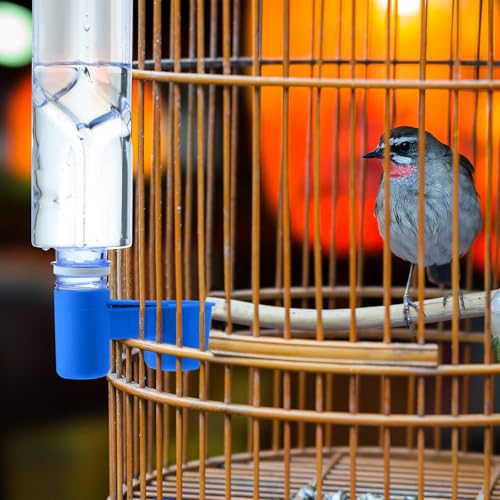 LemonRoad 24 Pcs Bird Drinker Feeder Cups Plastic Water Bottle Cup for Cage Ideal for Pigeon Bottle Chicken Quail Poultry Waterer Accessories(Blue) - color: Blue