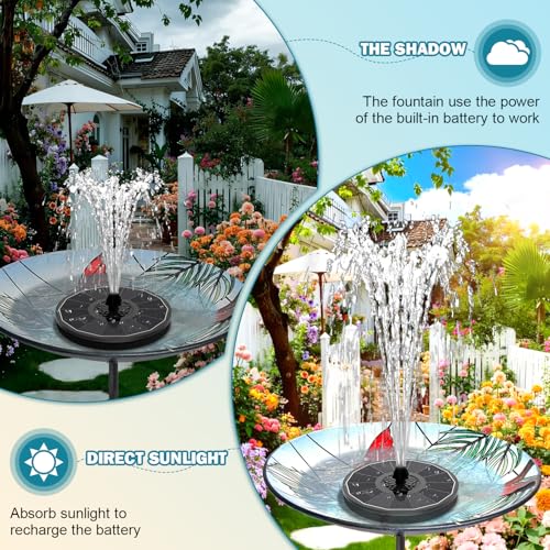 SZMP Solar Fountain for Bird Bath Spray on Cloudy 3.5W Glass Black Battery - color: Black