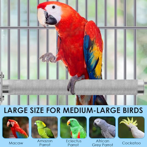 KATUMO Conure Perch - Stainless Steel Bird Stand Rough-surfaced Branch for Small Birds (6 x 0.7 inch) - size: S: 6 x 0.7 inch