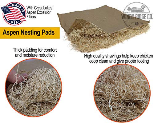 Natural Chicken Nesting Pads - 10 Pack - Aspen Excelsior Bedding Hen Nest Box Liners - USA Made - 13" x 13"