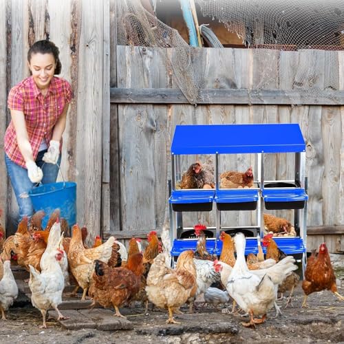 6-Hole Chicken Nesting Box with Removable Lid, Metal Chicken Coops with Roll Away Design/Easy Egg Collection/Ventilation Holes, for Chickens Coops, Duck and Hens - color: Blue, size: 6 holes with legs