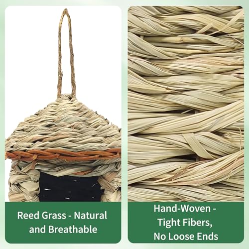 GUTE Hummingbird Houses 2Pcs Hand Woven Grass Hanging Bird Nest | Natural Grass,Hand-Knitted,Sturdy Shelter,Ventilated Cozy Design,Blends in Trees,Easy to Hang,Garden,Window. - color: Mushroom Shape, size: 2Pack