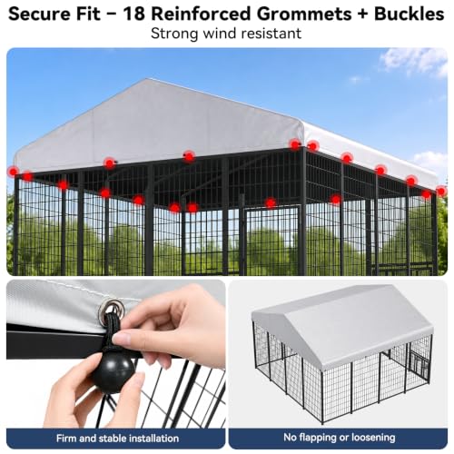 ROOMTEC 10 x 10 FT Outdoor Dog Kennel Cover, Replacement Canopy Only | Silver, 210D Coated Oxford, Waterproof, UV, 18 Secure Fasteners, Designed for ROOMTEC Kennels - size: 10.0"L x 10.0"W x 2.5"H