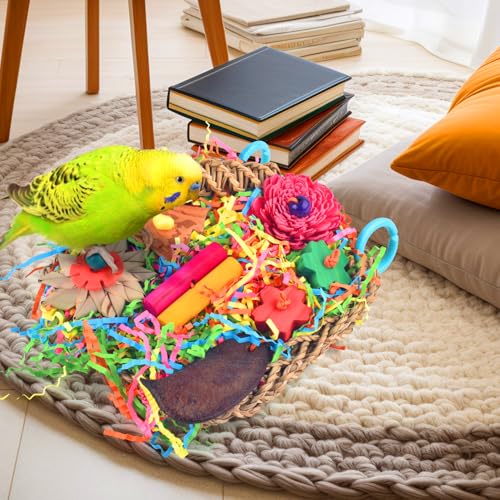 KATUMO Bird Toys, Parakeet Toys Bird Grass Mat Parrot Shredder Toys Lovebird Forage Toys for Cockatiel Conure Lovebird Parakeet Small-Medium Birds | Natural Grass Mat Toy Satisfies Birds Chewing & Foraging, Easy Hanging, Perfect for Small Medium Birds - c