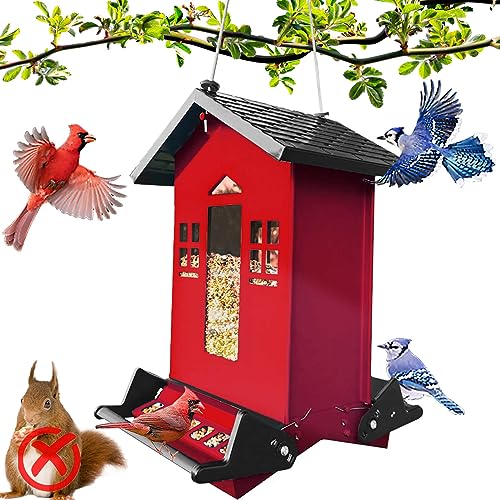 Squirrel Proof Bird Feeders for Outdoors, 6LB Metal Hanging Feeders, Large Wild Feeders for Cardinals, Chickadees, Durable Backyard Feeders (Red) - color: Red