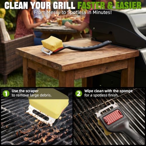 NEWKITCHEN Grill Brush Bristle Free, BBQ Grill Brush for Outdoor Grill, Extended Handle, Replaceable Cleaning Head with Scraper