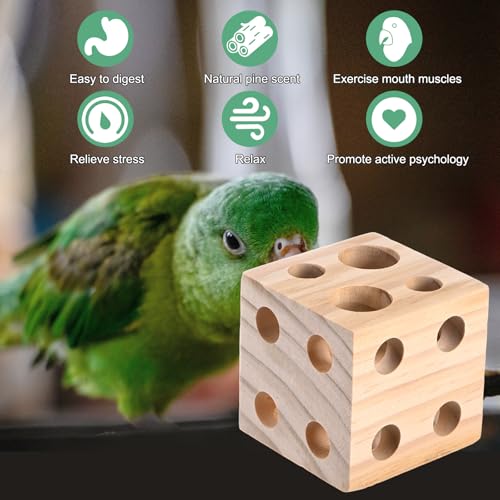 M METERXITY Bird Chew Play Thing, 2x2x2 in Pine Wood Parrot Bird Perch Stand Teeth Chew Bite Games for Parrots/Cockatiels/Parakeets - size: 2x2x2 in