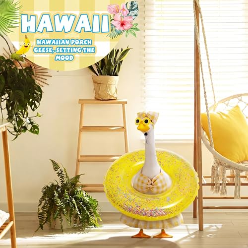 Bikini Porch Goose Outfits with Sunglasses and Swimming Tube for 23" Summer Goose Costume Garden Patio Statue Decor(Yellow Plaid) - style: Yellow Plaid