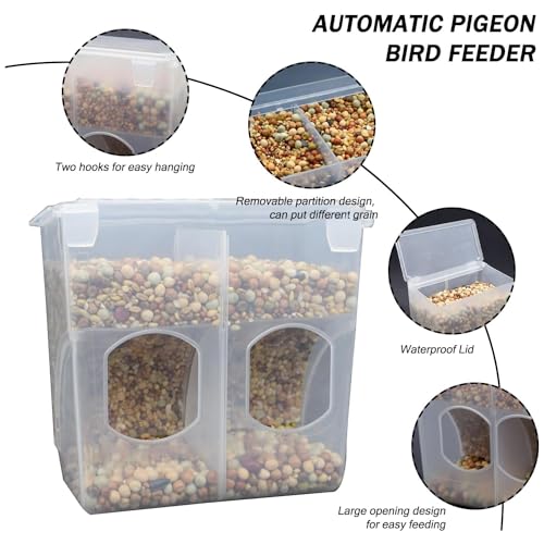 Automatic Pigeon Bird Feeder Water, Plastic Feeder Water Dispenser Drinkers for Cage, No Mess Hanging Parrot Food Bowl Container, Cage Accessories for Parakeet Quail Bird Chicken (2 Hole-Hook) - size: 2 Hole-Hook
