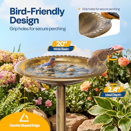VIVOHOME Bird Bath for Outside, Polyresin, Pedestal, Antique Copper | Weather-Resistant, 20-Inch Bowl, 28-Inch Height, for Outdoor/Garden, Bird-Friendly, Easy to Clean - color: Antique Copper