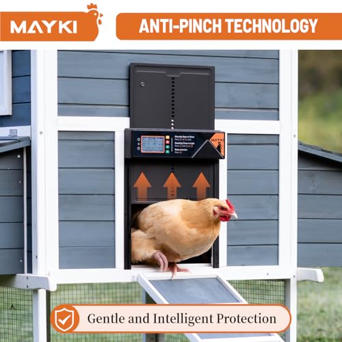 MAYKI Automatic Chicken Coop Door Solar Powered, Accessories Extra-Large with 4 Auto Modes (Timer & Light Sensor), Anti-Pinch, Waterproof Cold Weather, FCC/CE/RoHs Certified, Aluminum Build, M Black