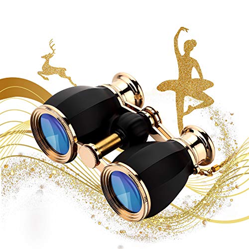 ESSLNB Opera Glasses Binoculars for Women Adults 4X30mm Theater Glasses Compact for Theater and Concerts Antique Binoculars with Case Removable Chain (Black) - color: Black