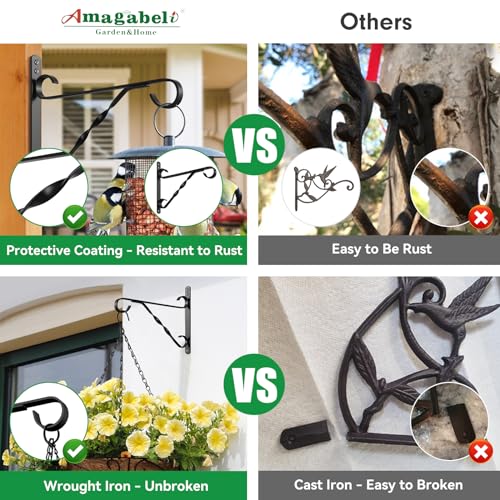 AMAGABELI GARDEN & HOME 4 Pack Hanging Plant Brackets Outdoor 12" Metal Fence Wall Plant Hanger Hooks for Hanging Flower Baskets Bird Feeders Lanterns Wind Chimes Rust-Resistant Black - size: 12 Inch, style: 4-Pack Twist Hook 1