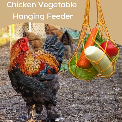Chicken Vegetable Hanging Feeder 2PCS, Reusable String Bag Net Hanging Feeder for Chickens Ducks Coops Toy, Enrichment Toys, Treat Holder, No Waste Poultry Accessory(Yellow) - color: Yellow