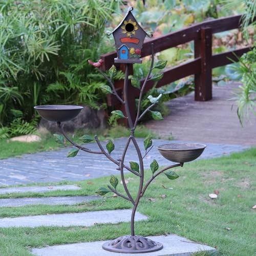 36.8" H Bird Houses for Outside, Metal Bird Bath,Birdhouses for Outdoors | 3-IN-1,Freestanding with Cast Iron Base Bird Feeder, Outdoor Garden & Courtyard Decoration