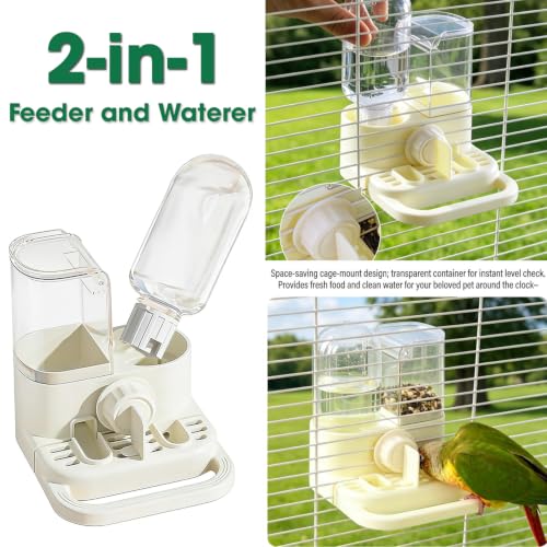2-in-1 Automatic Bird Feeder and Water Dispenser, 250ml Gravity Water Station & 300g Seed Feeder for Cage Birds, No-Spill Feeding System for Budgies, Parakeets, Finches and Small Birds