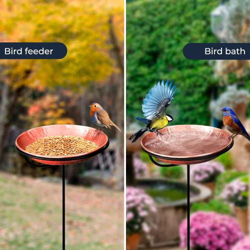 Monarch Abode Standing Bird Bath & Bird Feeder for Outdoors – Pure Copper Hand Hammered Birds Bath Bowl w/ 34-inch Detachable Iron Stand, Wild Birdfeeder and Birdbath for Outside Garden Backyard - style: Standing Bird Bath
