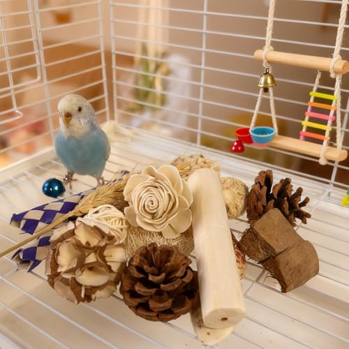 Parrot Foraging Toys Bird Chew Shredding Toys Parakeet Cage Accessories | Burlywood,Box Packaging,Cockatiel Toys,for Parakeets Cockatiels Conures Lovebirds,Helps Reduce Stress & Cage Boredom - color: Burlywood