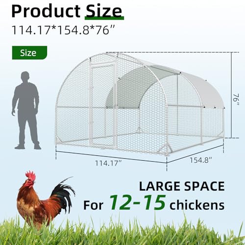 4ever2buy Metal Chicken Coop, 9.5x13 FT Walk-in Chicken Run Pen Poultry Cage, Water-Resistant & Anti-UV Cover, Large Chicken Coop for 12-15 Chickens - size: 154.8"L x 114.2"W x 76.0"H
