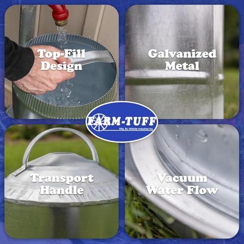 FARM-TUFF Galvanized Poultry Waterer, 3 Gallon Capacity - Double-Wall Poultry Fountain with Cone Top - Automatic Gravity-Fed Water Dispenser for Chickens, Ducks & Game Birds - size: 3 Gallon Capacity